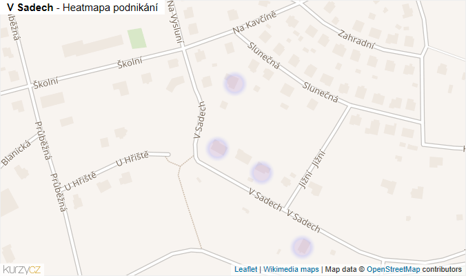 Mapa V Sadech - Firmy v ulici.