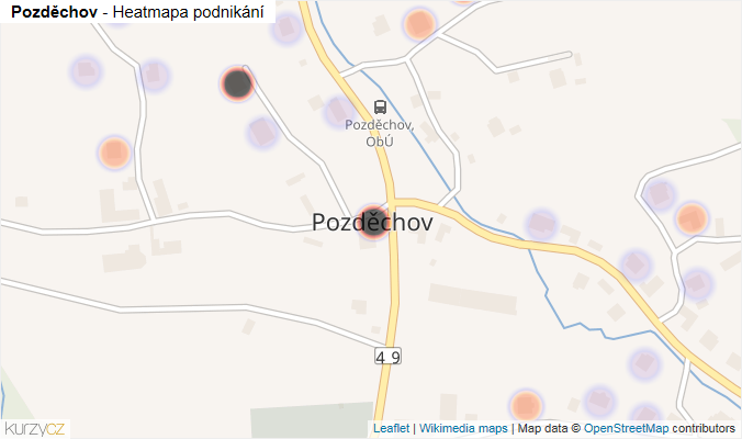 Mapa Pozděchov - Firmy v části obce.