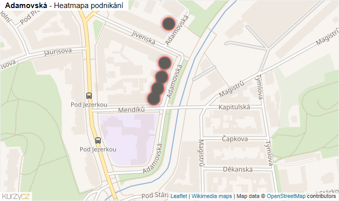Mapa Adamovská - Firmy v ulici.