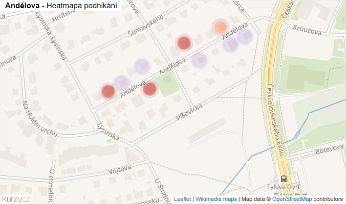 Mapa Andělova - Firmy v ulici.