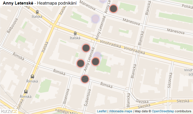 Mapa Anny Letenské - Firmy v ulici.