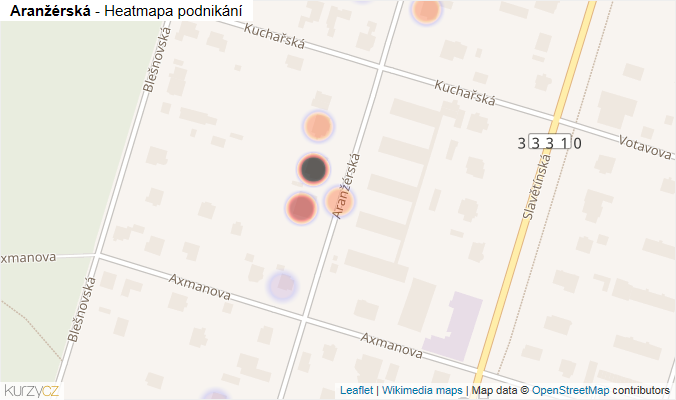 Mapa Aranžérská - Firmy v ulici.