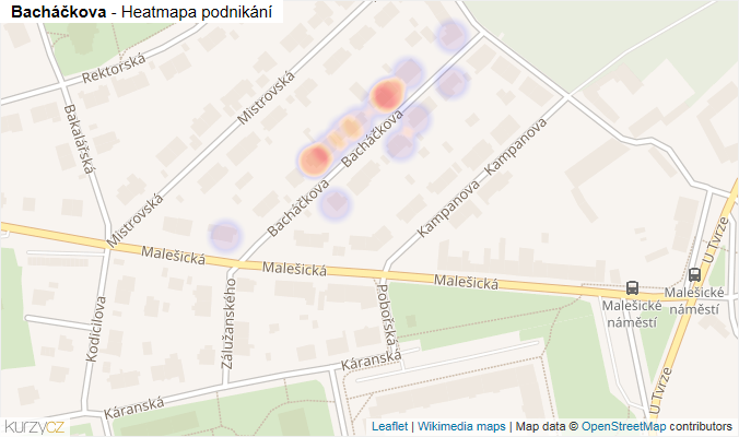 Mapa Bacháčkova - Firmy v ulici.