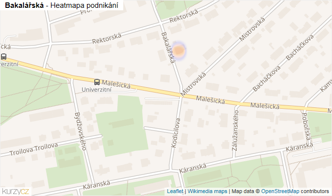 Mapa Bakalářská - Firmy v ulici.