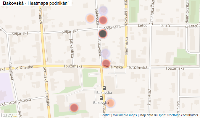Mapa Bakovská - Firmy v ulici.