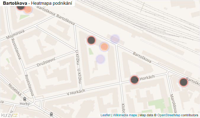 Mapa Bartoškova - Firmy v ulici.
