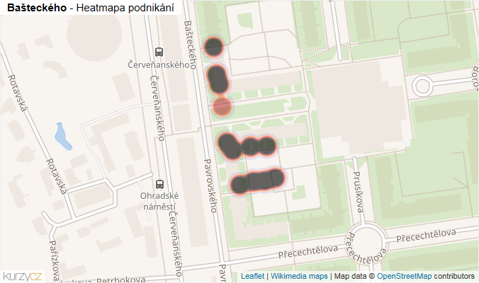 Mapa Bašteckého - Firmy v ulici.