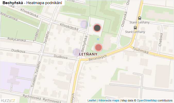 Mapa Bechyňská - Firmy v ulici.