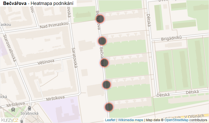 Mapa Bečvářova - Firmy v ulici.