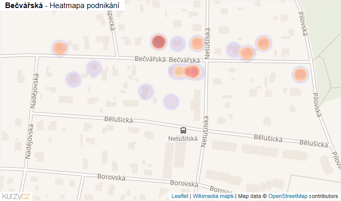 Mapa Bečvářská - Firmy v ulici.