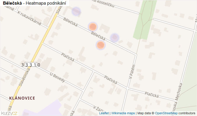 Mapa Bělečská - Firmy v ulici.
