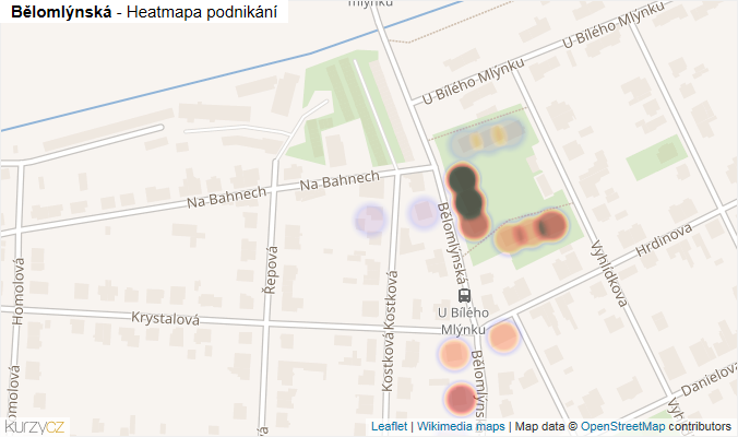 Mapa Bělomlýnská - Firmy v ulici.