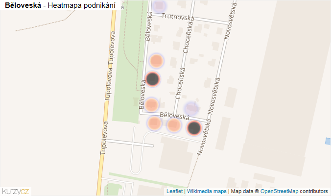 Mapa Běloveská - Firmy v ulici.