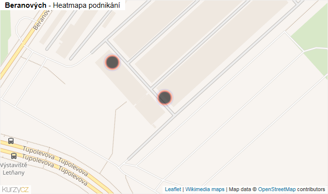 Mapa Beranových - Firmy v ulici.
