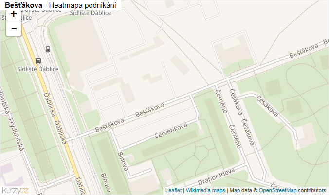 Mapa Bešťákova - Firmy v ulici.