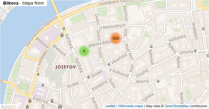 Mapa Bílkova - Firmy v ulici.