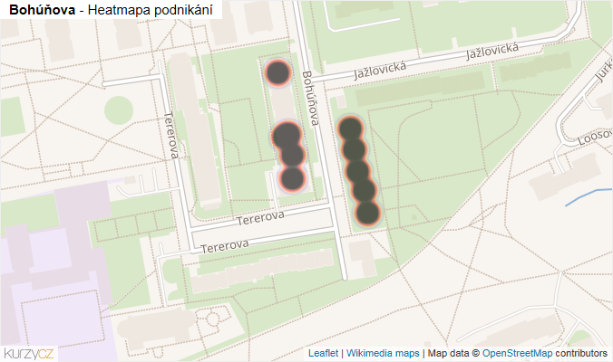 Mapa Bohúňova - Firmy v ulici.