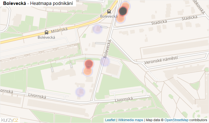 Mapa Bolevecká - Firmy v ulici.