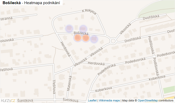 Mapa Bošilecká - Firmy v ulici.