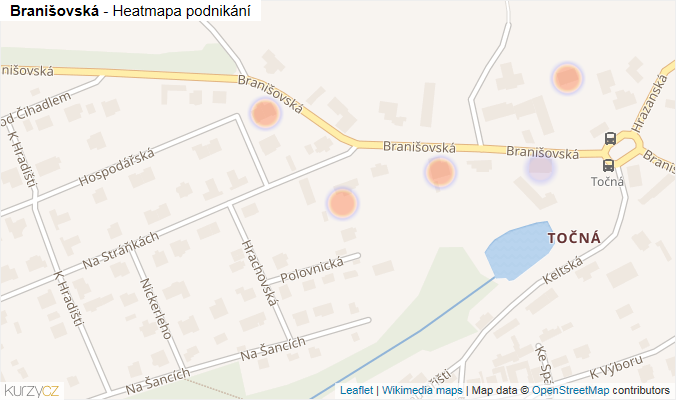Mapa Branišovská - Firmy v ulici.