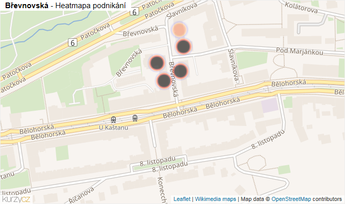 Mapa Břevnovská - Firmy v ulici.