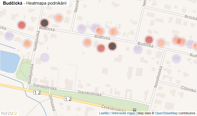 Mapa Budčická - Firmy v ulici.