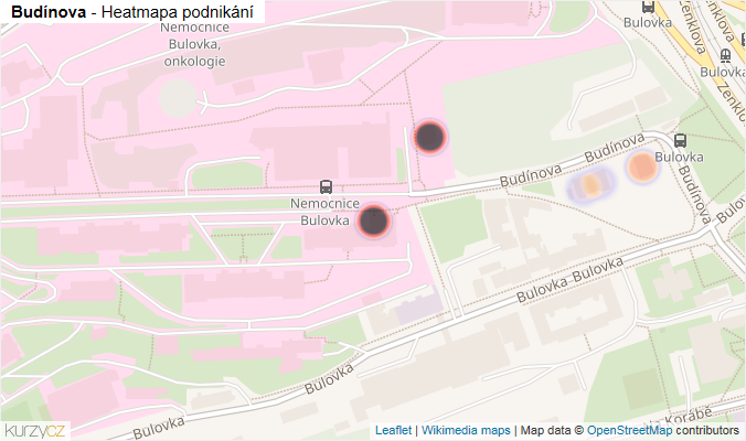 Mapa Budínova - Firmy v ulici.