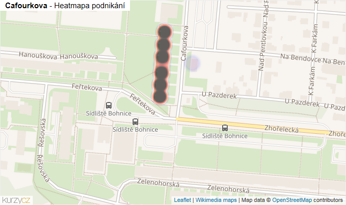 Mapa Cafourkova - Firmy v ulici.