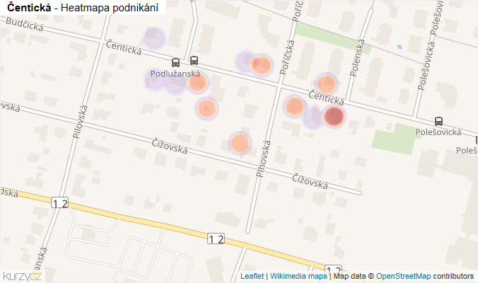 Mapa Čentická - Firmy v ulici.
