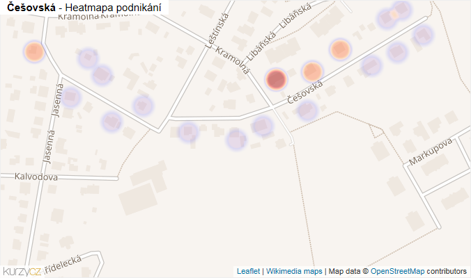 Mapa Češovská - Firmy v ulici.