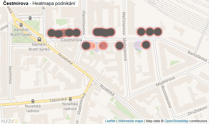 Mapa Čestmírova - Firmy v ulici.