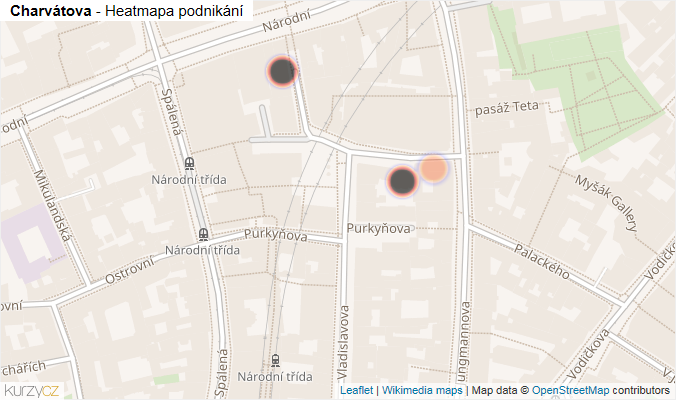 Mapa Charvátova - Firmy v ulici.