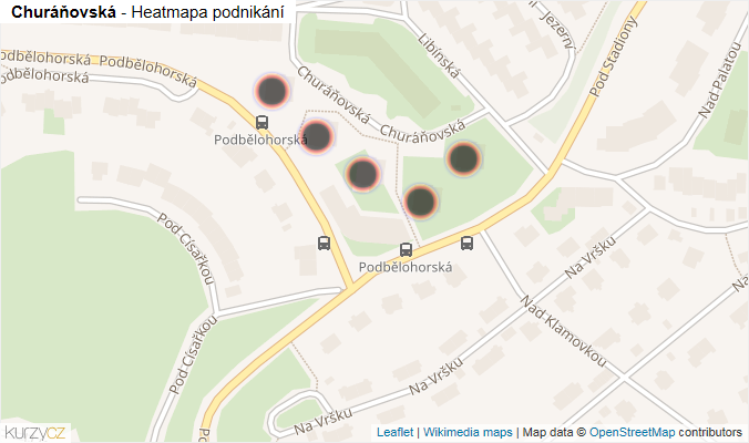 Mapa Churáňovská - Firmy v ulici.