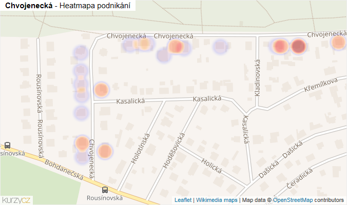 Mapa Chvojenecká - Firmy v ulici.