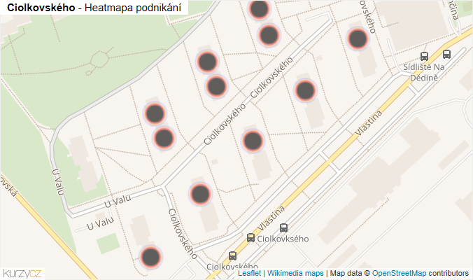 Mapa Ciolkovského - Firmy v ulici.