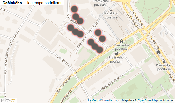 Mapa Dačického - Firmy v ulici.