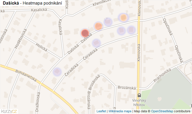 Mapa Dašická - Firmy v ulici.