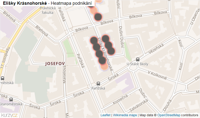 Mapa Elišky Krásnohorské - Firmy v ulici.