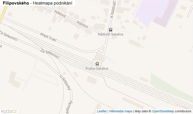 Mapa Filipovského - Firmy v ulici.