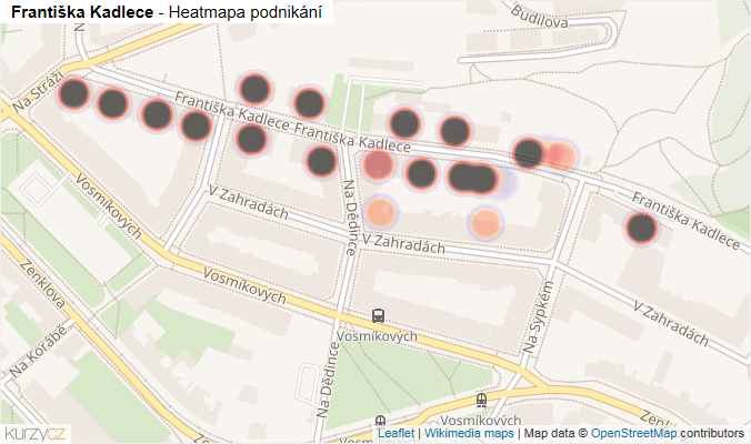 Mapa Františka Kadlece - Firmy v ulici.