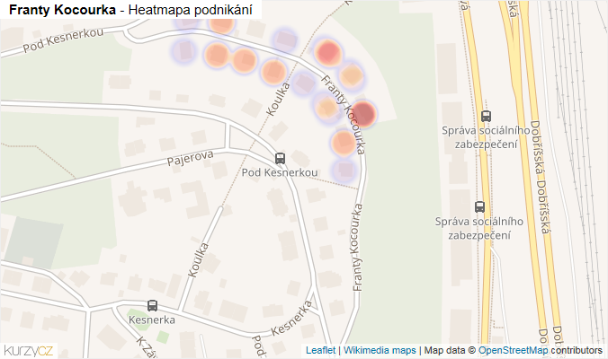 Mapa Franty Kocourka - Firmy v ulici.