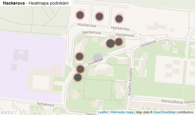 Mapa Hackerova - Firmy v ulici.
