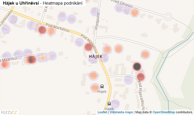 Mapa Hájek u Uhříněvsi - Firmy v části obce.