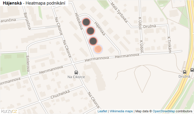 Mapa Hájenská - Firmy v ulici.