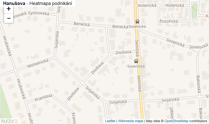 Mapa Hanušova - Firmy v ulici.