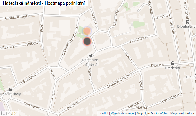 Mapa Haštalské náměstí - Firmy v ulici.