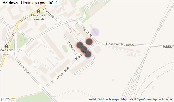 Mapa Heldova - Firmy v ulici.