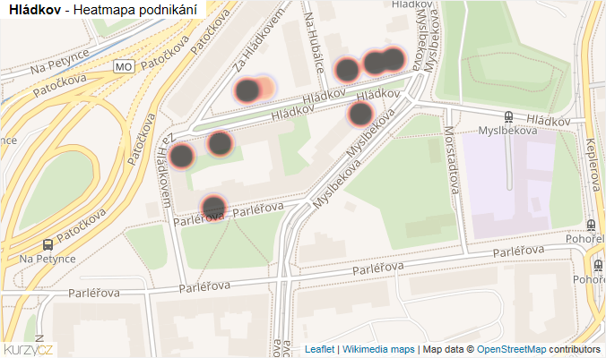 Mapa Hládkov - Firmy v ulici.