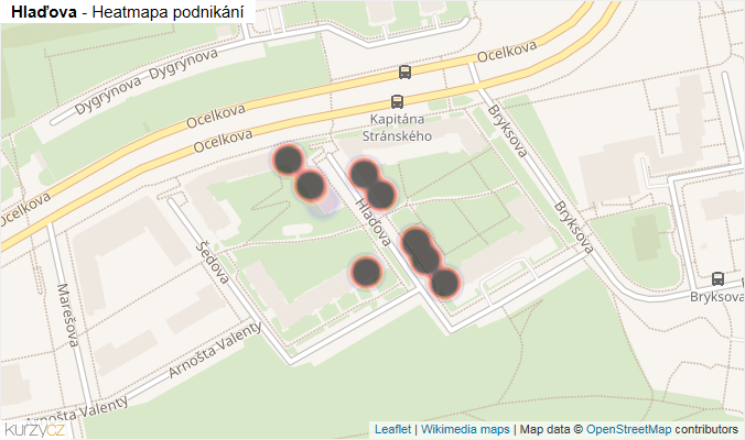 Mapa Hlaďova - Firmy v ulici.