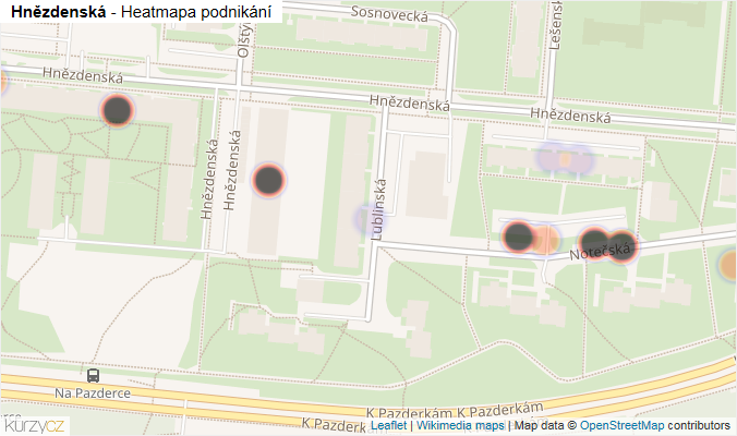 Mapa Hnězdenská - Firmy v ulici.